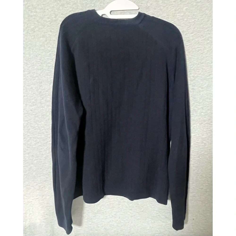 Vintage Abercrombie and Fitch Mens Navy V-Neck Ribbed Knit Sweater Logo Lg Y2K